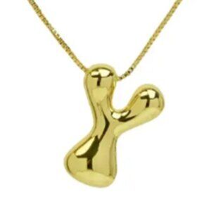 14k Gold Plated Chunky Balloon Bubble Initial Charm Pendant Necklace - Letter Y